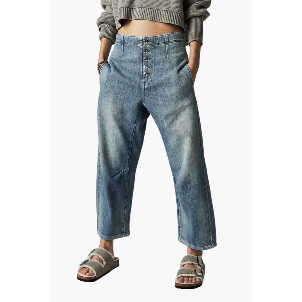 Free People Osaka Mid Rise Barrel Leg Jeans Size 24 Run Large EUC